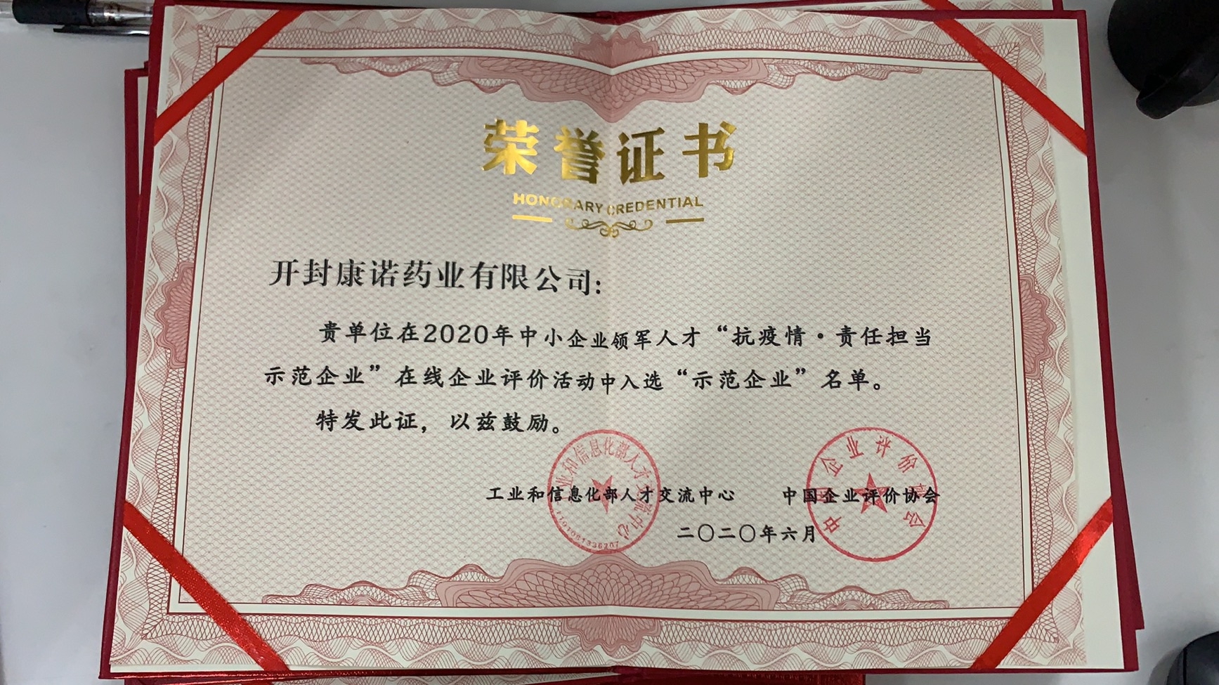 责任担当示范企业_开封康诺_202006.jpg